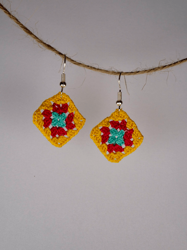 Boucles d’oreilles argentées - Carré granny